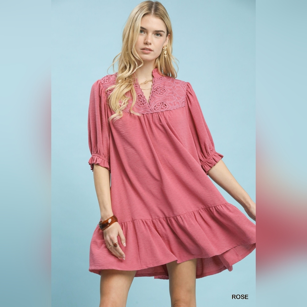 New Arrival!! Umgee Lace Yoke Tiered Mini Dress